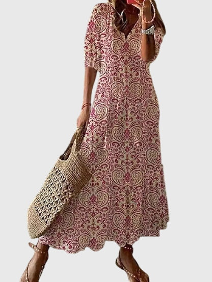 Sanna | Bohemisk Vintage Sommarklänning i Bomull, Blå