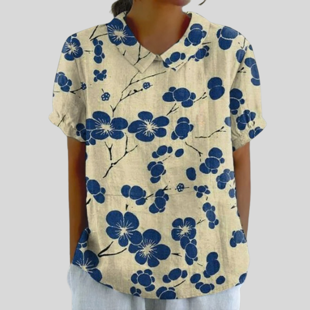 Delphine | Blommig Blus med Kontrast