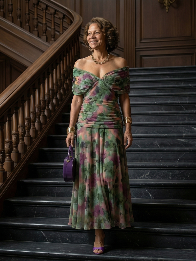 Calen | Off-Shoulder Flow Midi Klänning