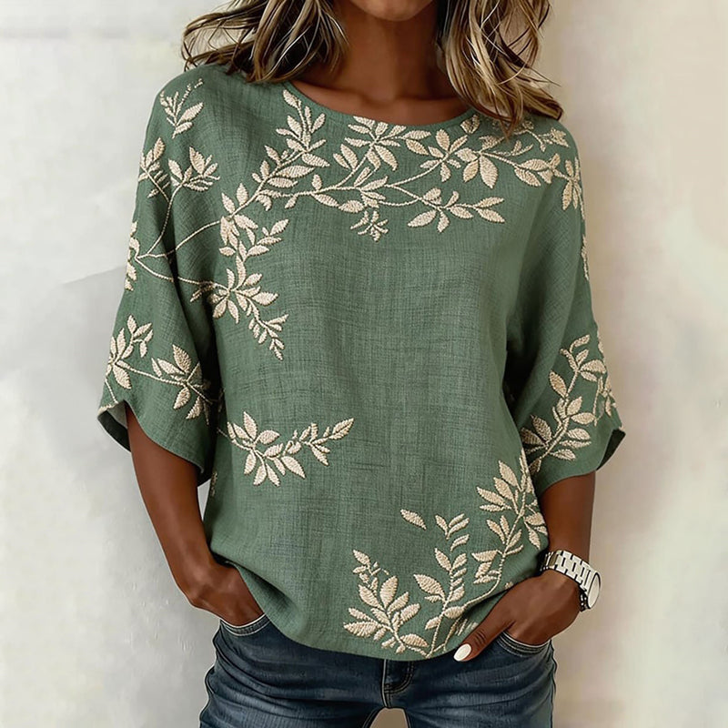 Élise™ | Vintageblus med lövtryck