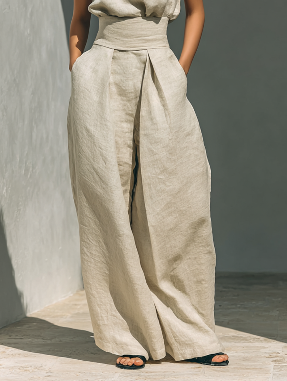 Maria – Set med linne och vida byxor i bomull och linne i minimalistisk stil för damer