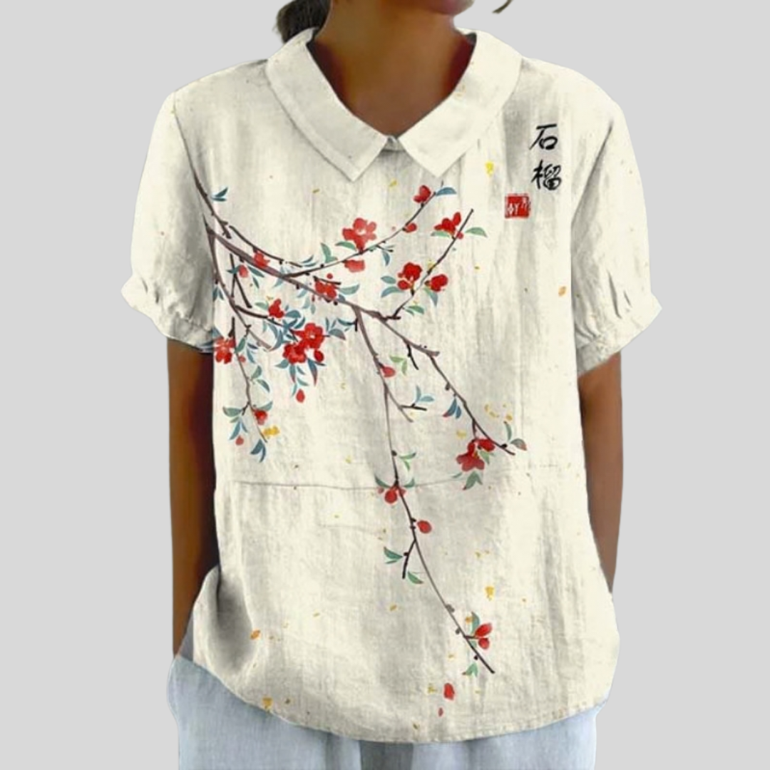 Suzanne | Blus med Minimalistiskt Blommönster