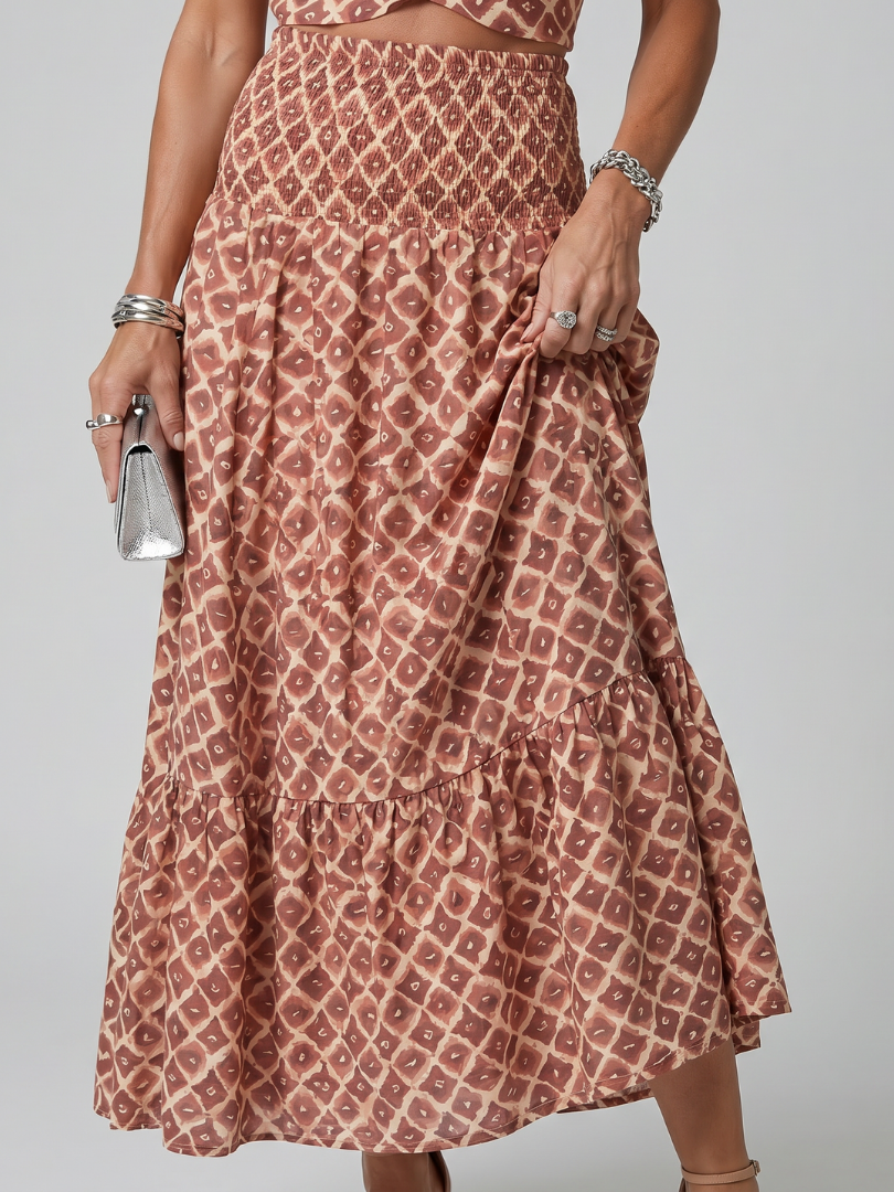 Amira | Geometrisk Print Cutout Midi Klänning