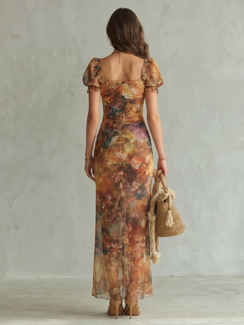 Ciel | Rüschensleeve Raffung Schlitz Midi Klänning