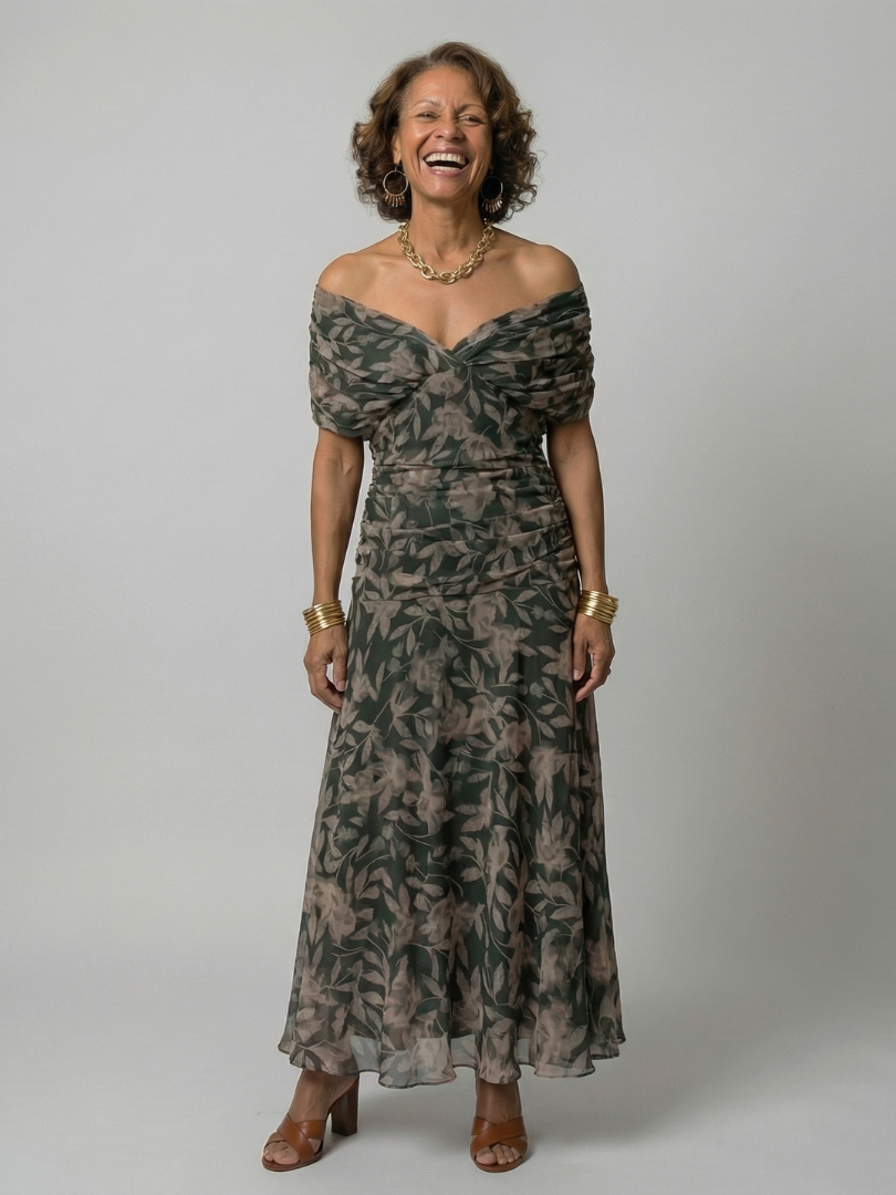 Calen | Off-Shoulder Flow Midi Klänning