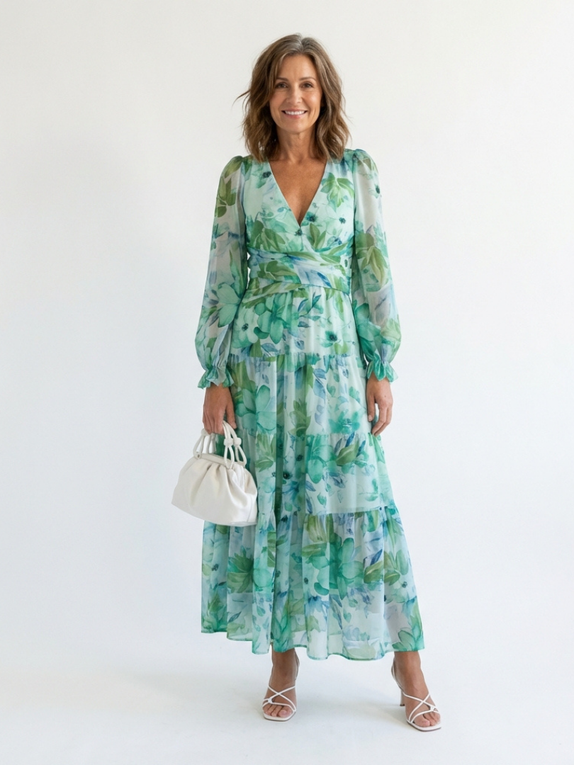 Althea | Långärmad blommig maxiklänning