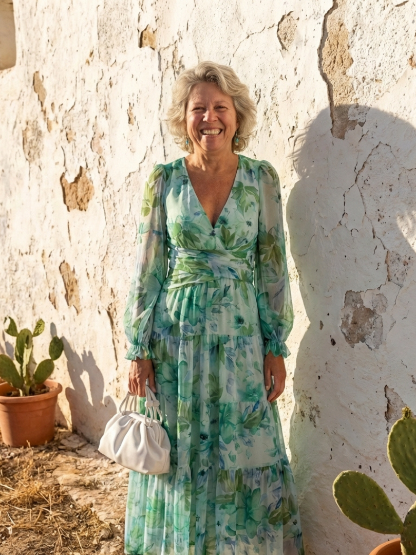 Althea | Långärmad blommig maxiklänning