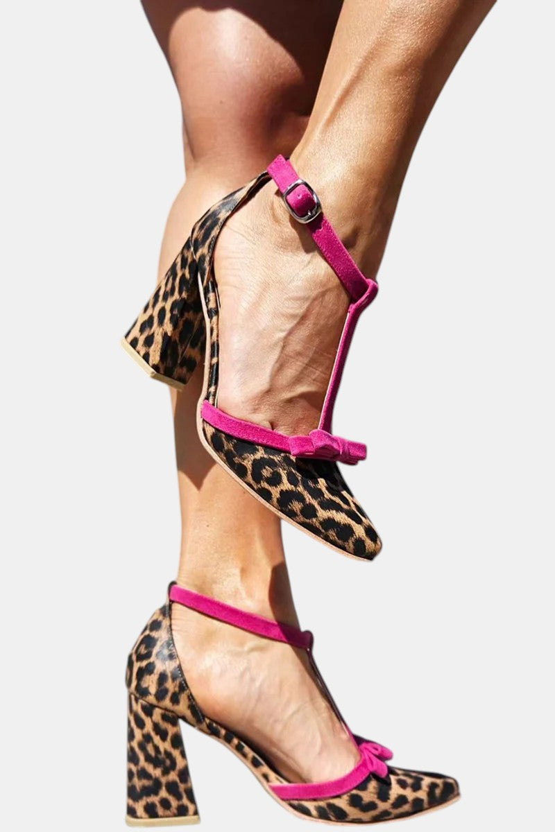 Saraina | Höga Sandaletter med Leopardmönster och Färgglada Detaljer