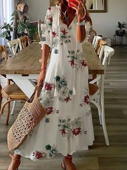 Michaela - Boho Klänning med Täckning för Mage