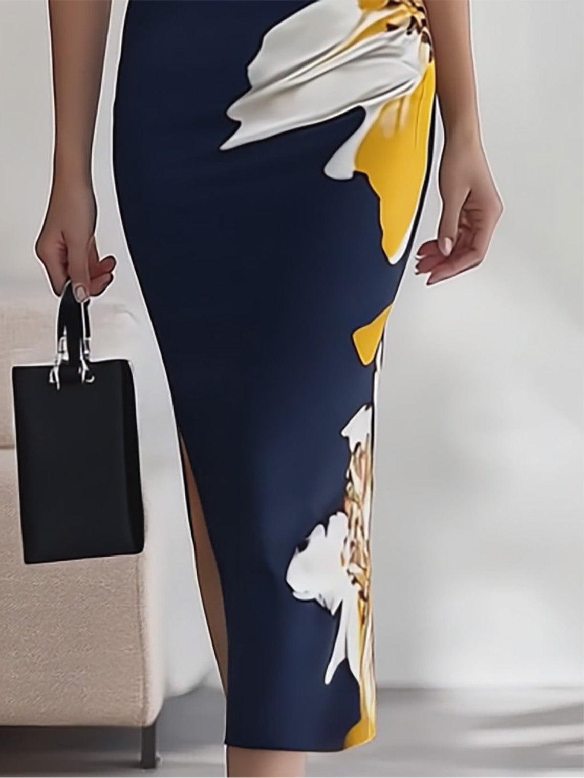 Karin | Blå Midi-klänning i Elegant Snitt