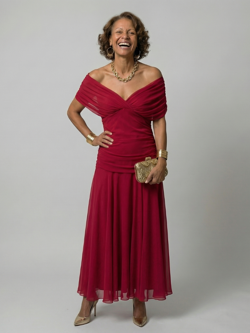 Calen | Off-Shoulder Flow Midi Klänning