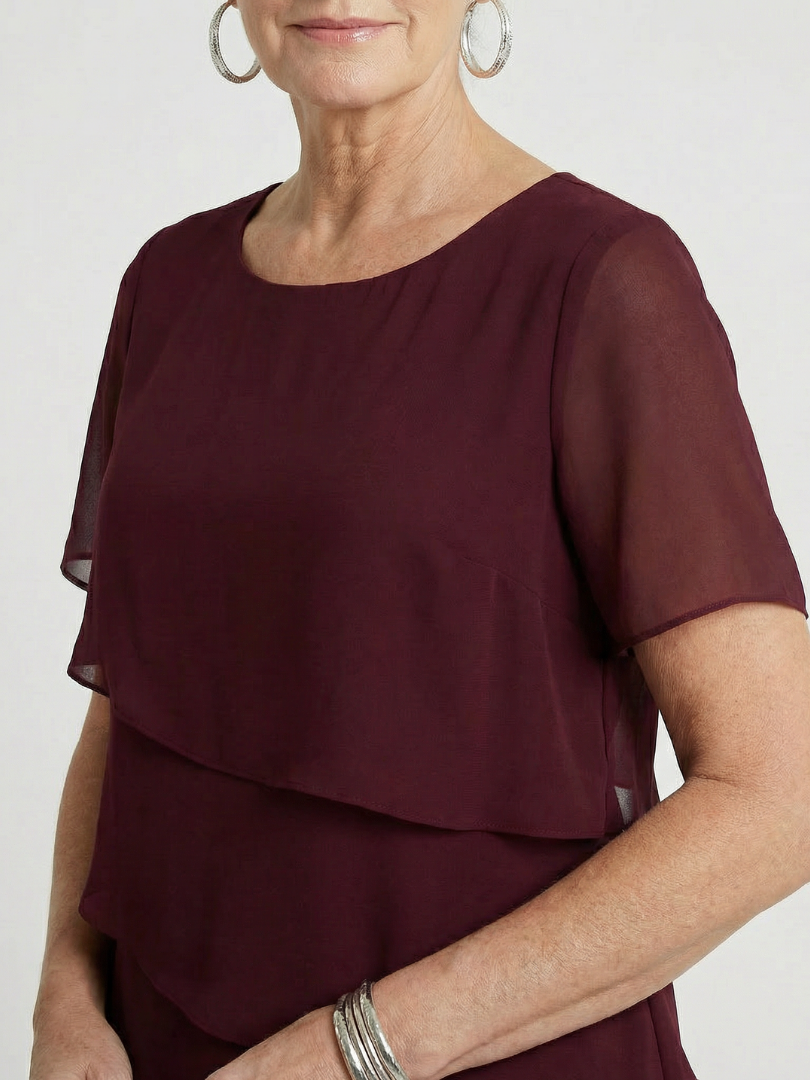 Agnes | Knälång Konturklänning med Överdrapering i Marinblå, Grå och Burgundy