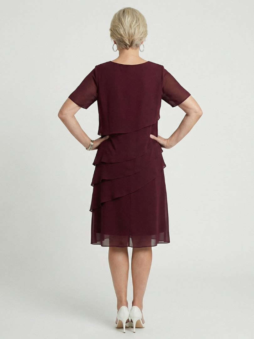 Agnes | Knälång Konturklänning med Överdrapering i Marinblå, Grå och Burgundy