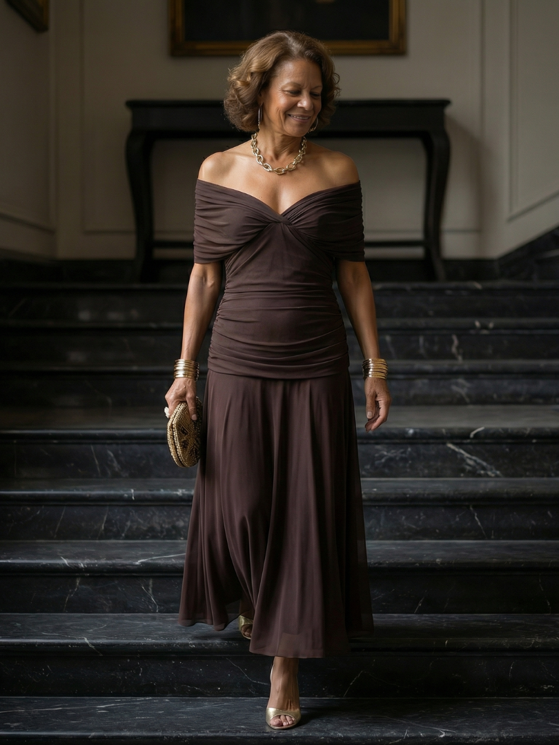 Calen | Off-Shoulder Flow Midi Klänning