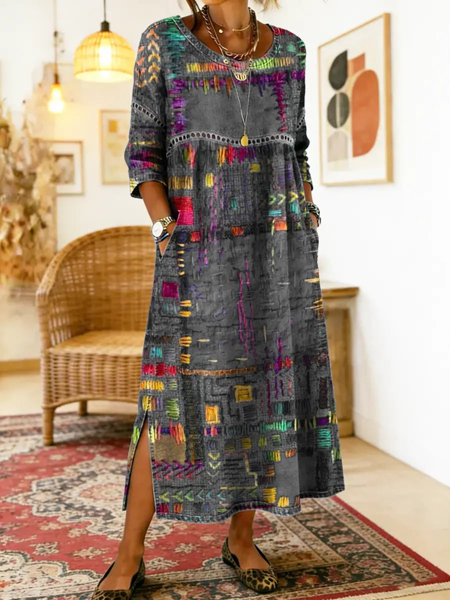 Isabelle | Denimklänning med Etniskt Patchwork