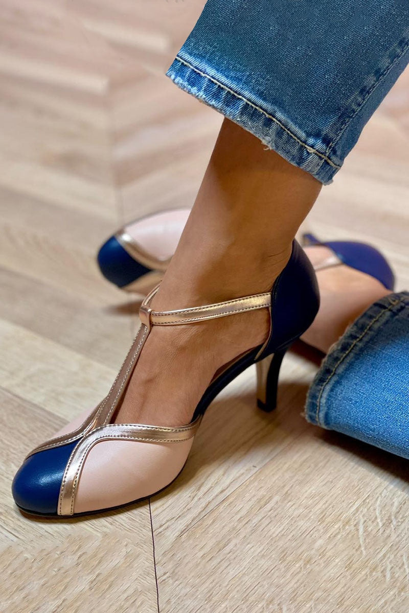 Alessia™ | Färgglada och Bekväma T-Strap Pumps med Rund Tå