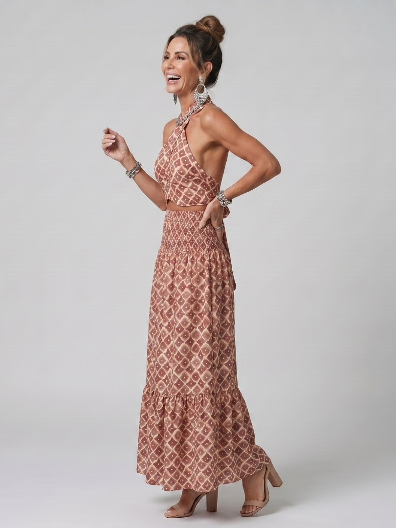 Amira | Geometrisk Print Cutout Midi Klänning
