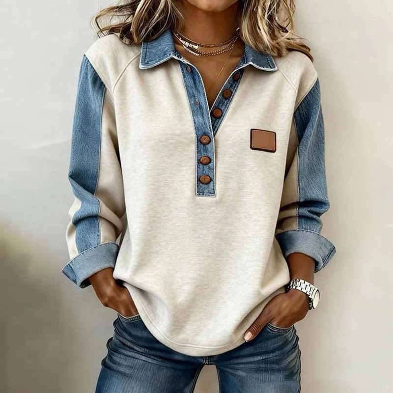 Manon™ | Vintage avslappnad sweatshirt med krage