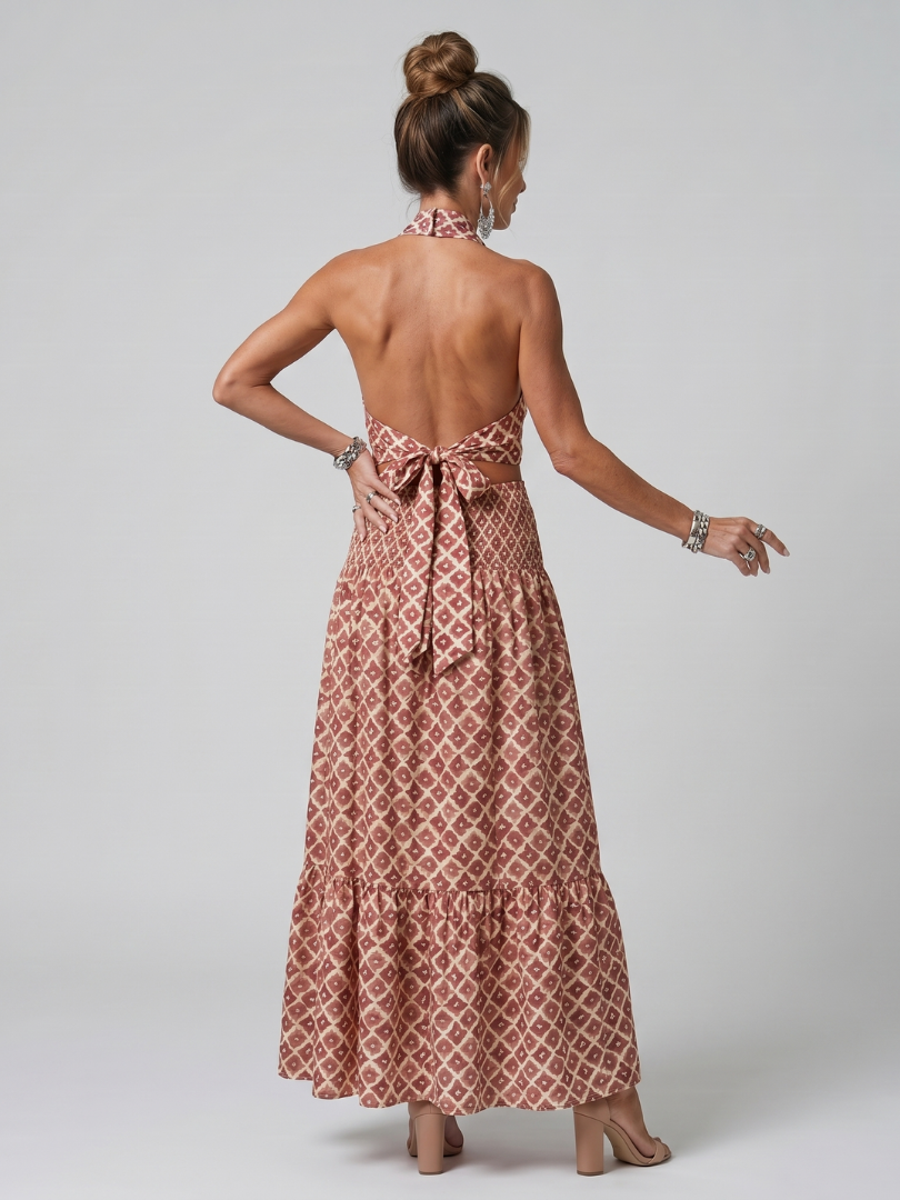 Amira | Geometrisk Print Cutout Midi Klänning