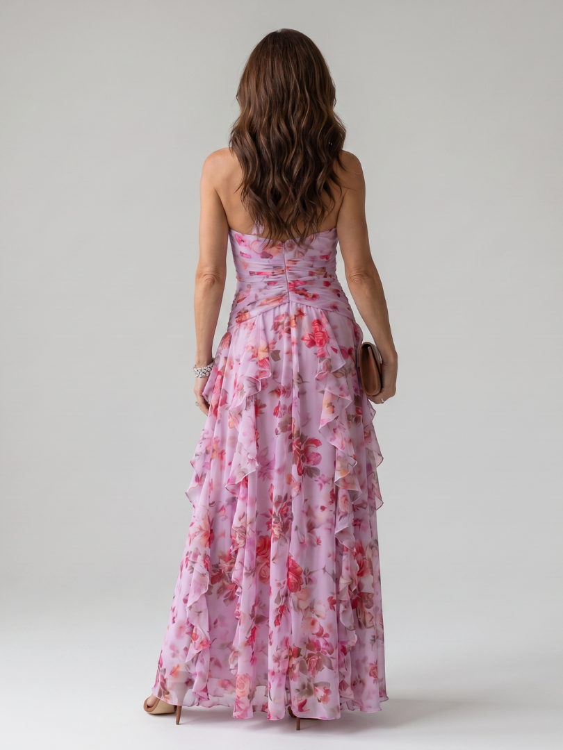 Nori | Halterneck-Rüschentop-Blumen-Maxikleid