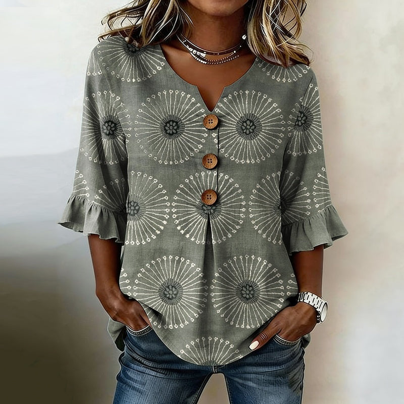Sylvie™ | Vintage avslappnad blus med tryck