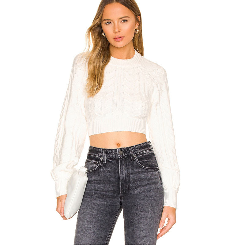 Elise - Stickad cropped tröja med knytdetalj