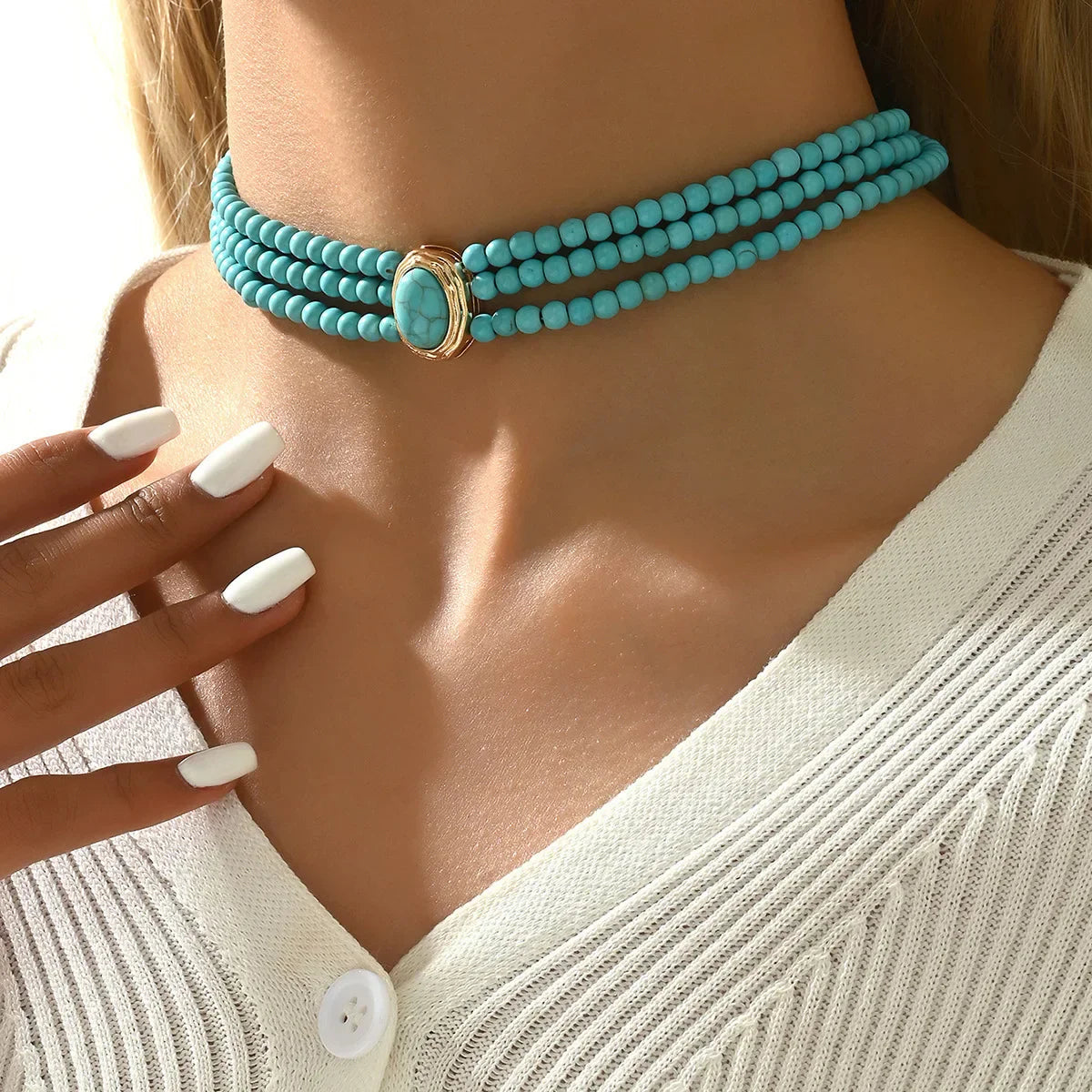 Turkos Trefaldig Chokerhalsband