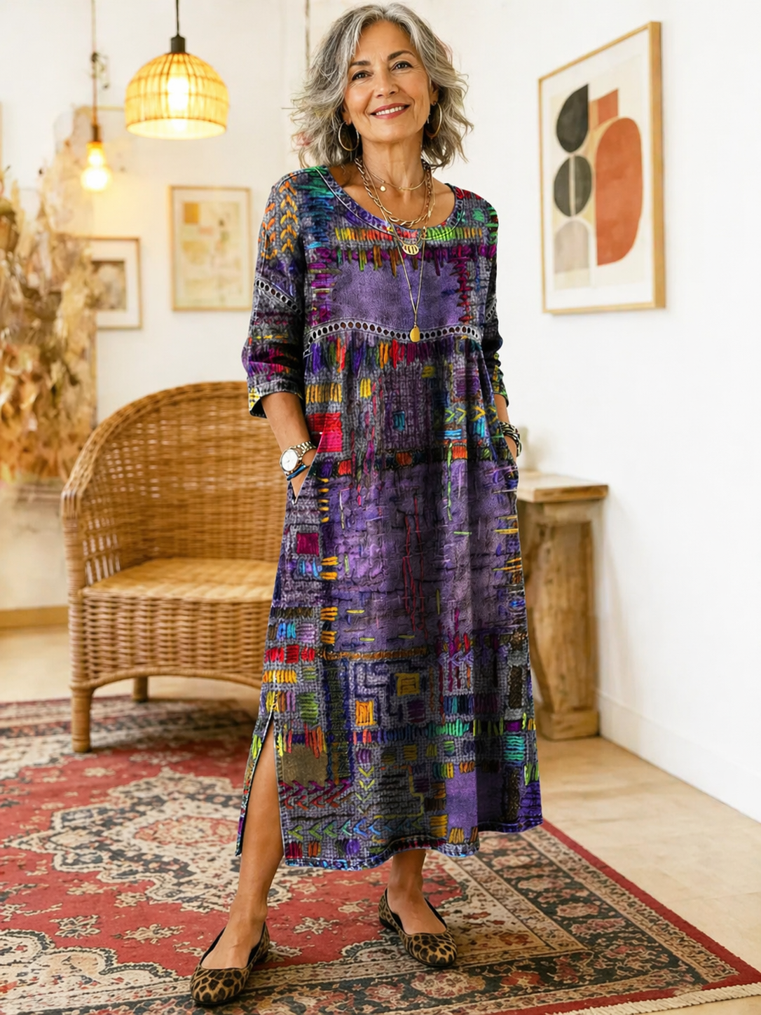 Isabelle | Denimklänning med Etniskt Patchwork