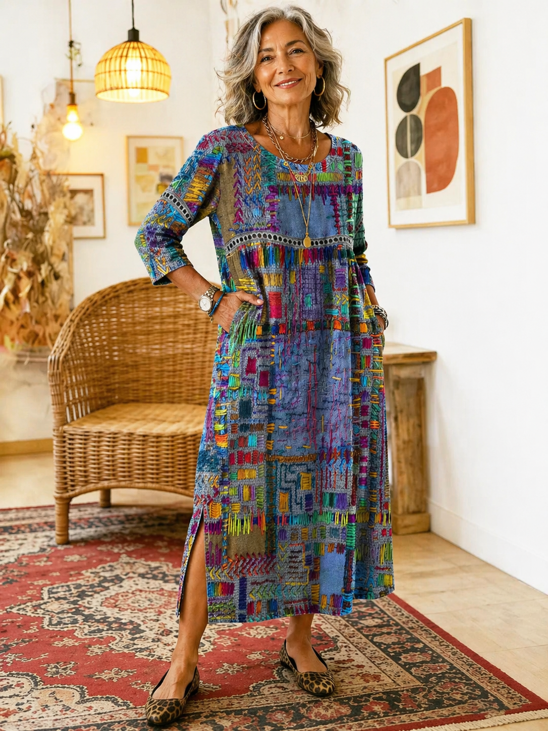 Isabelle | Denimklänning med Etniskt Patchwork