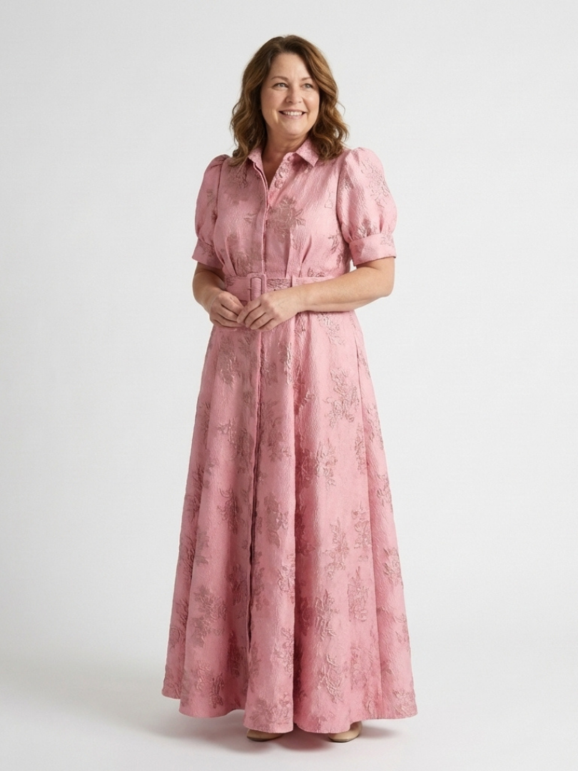 Xanthea | Korta ärmar, figursydd, blommönstrad maxiklänning