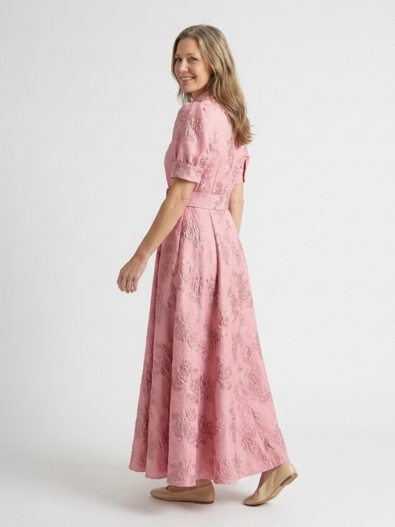 Xanthea | Korta ärmar, figursydd, blommönstrad maxiklänning