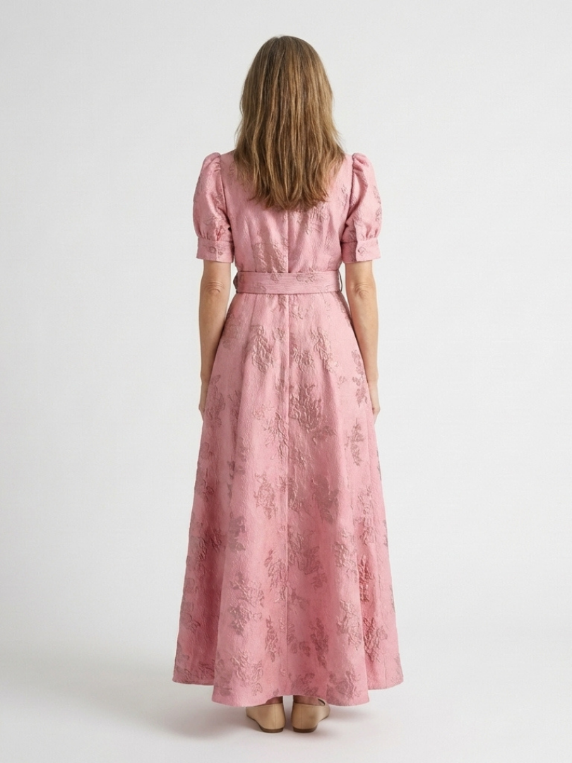 Xanthea | Korta ärmar, figursydd, blommönstrad maxiklänning