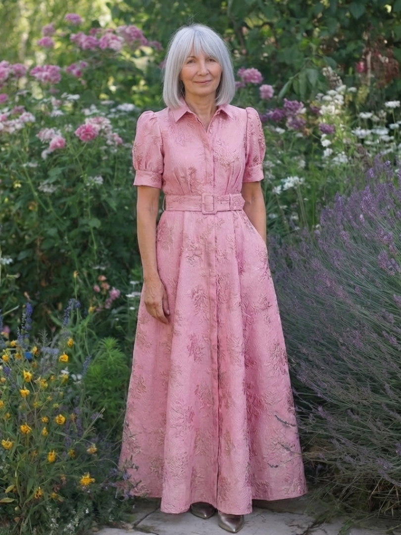 Xanthea | Korta ärmar, figursydd, blommönstrad maxiklänning