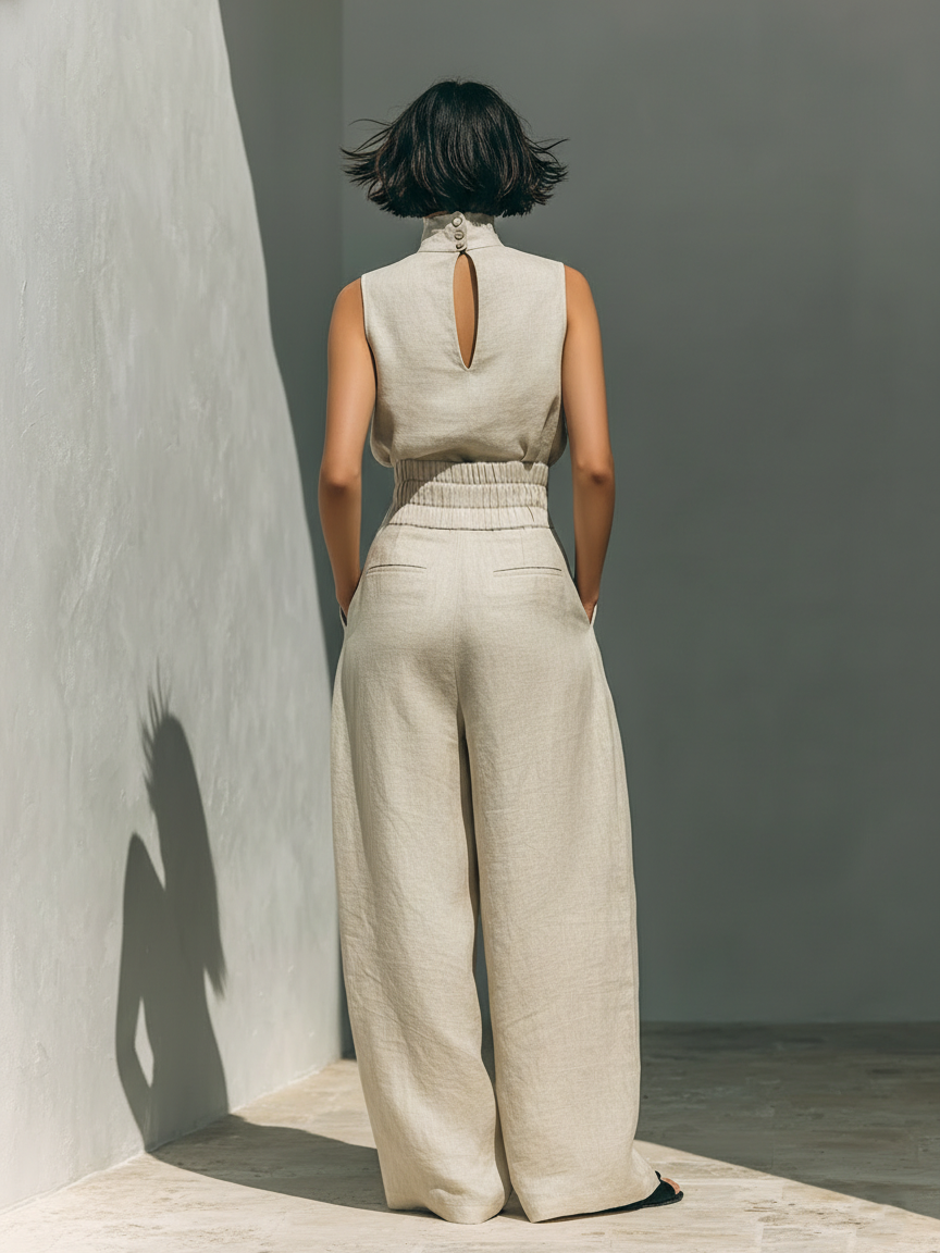 Maria – Set med linne och vida byxor i bomull och linne i minimalistisk stil för damer