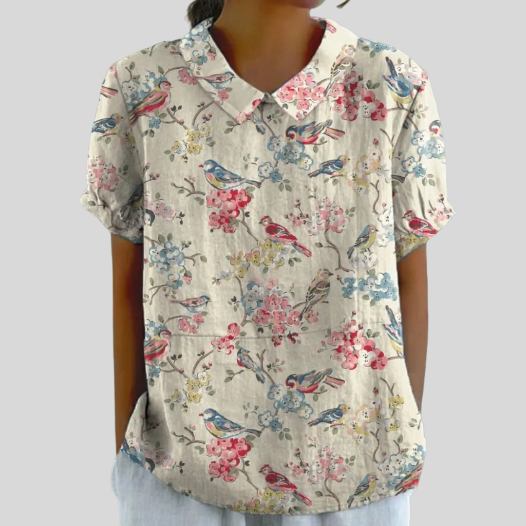 Clémence | Blus med Tryck av Fåglar & Blommor
