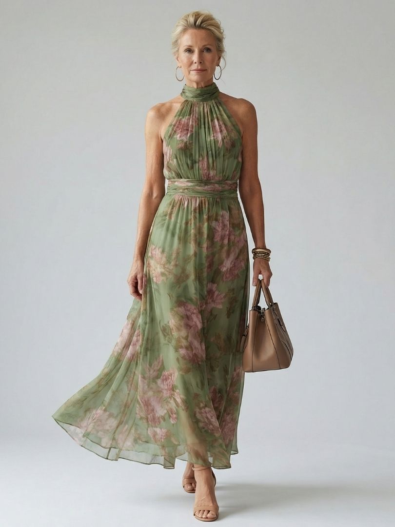 Mirelle | Samlad Halterneck Midi Klänning