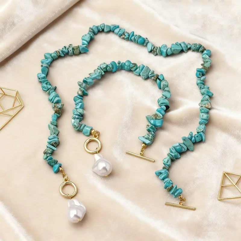 Turkos Chip & Barockpärla Toggle Halsband