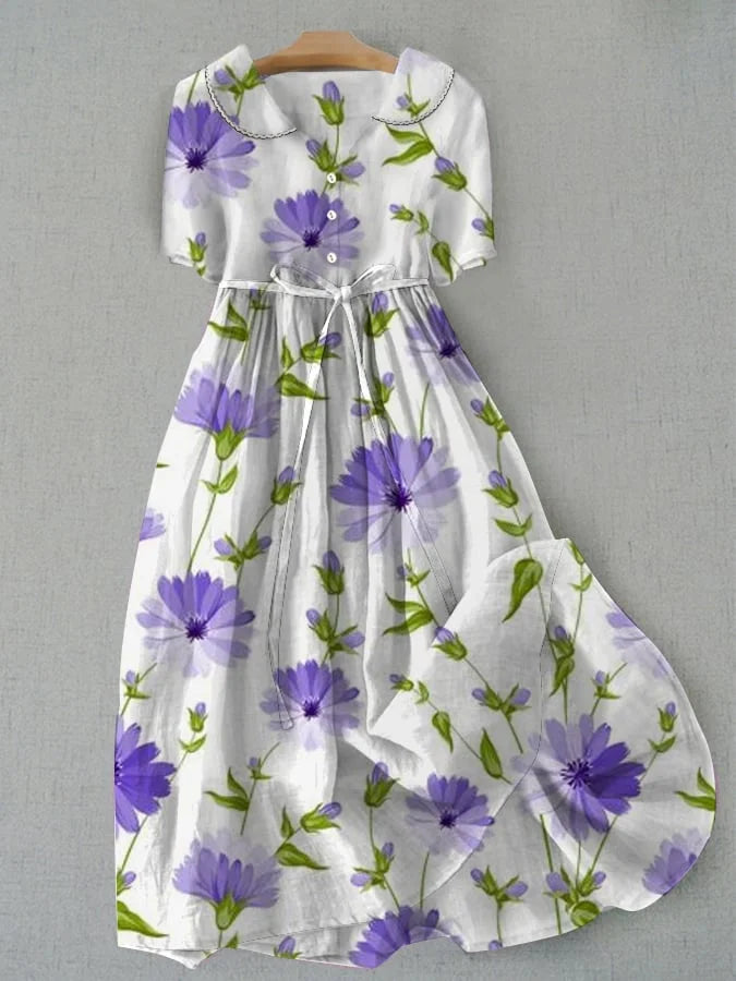 Sage - Vintage Blommig Elegant Klänning