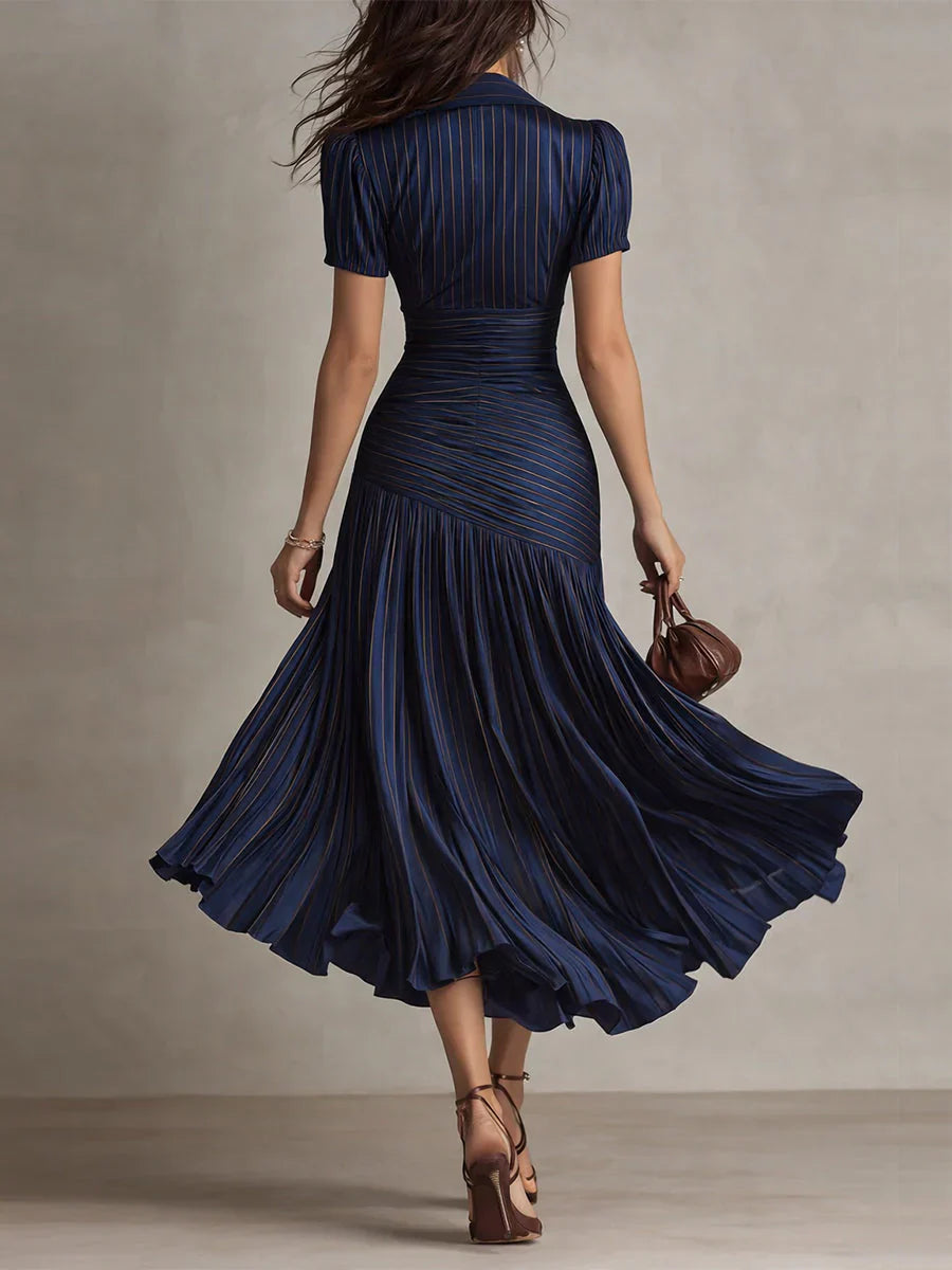 Helena | Elegant chiffongklänning i vintagestil, marinblå