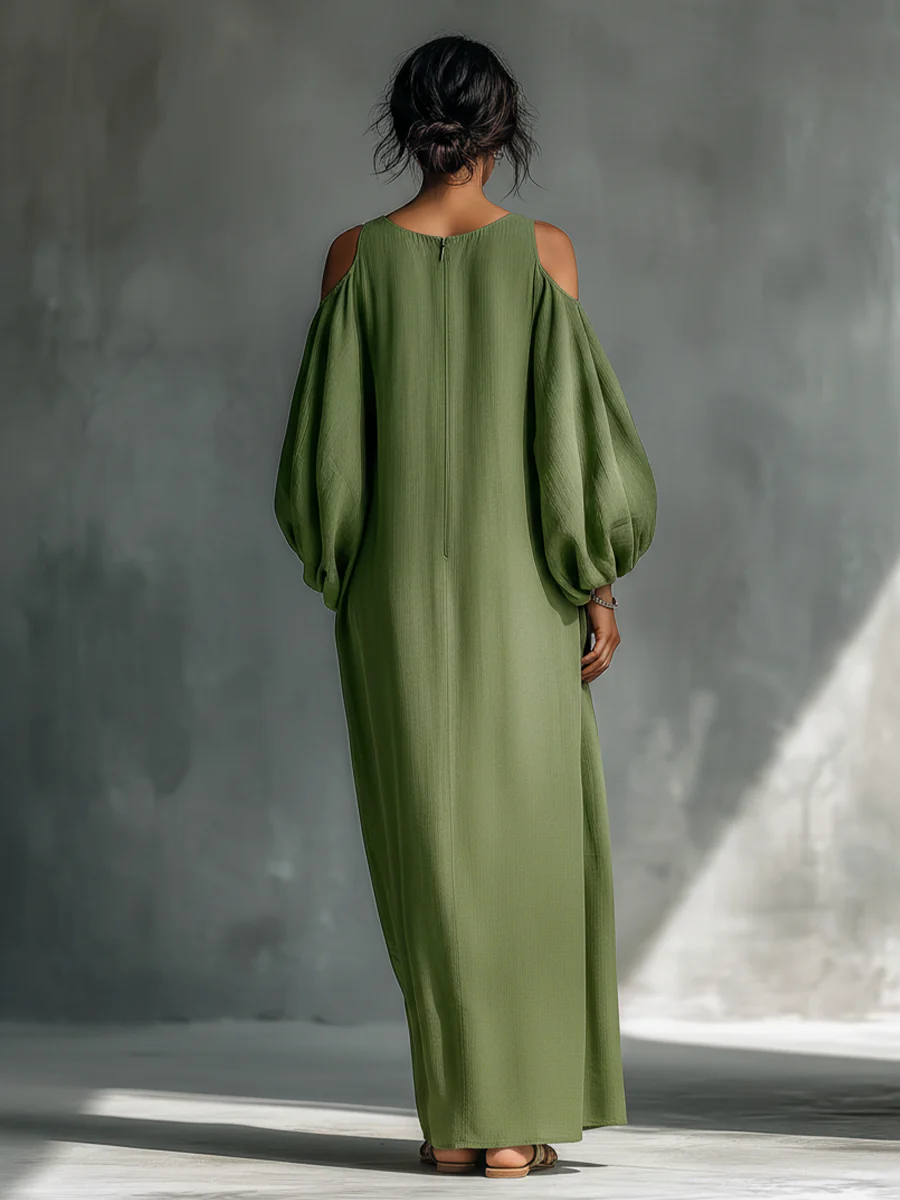 Camilla | Grön Maxiklänning med Off-Shoulder och Puffärmar
