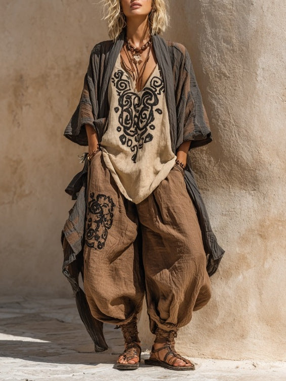 Märta | Tre-Delat Set med Bohemiskt Mönster, Brun