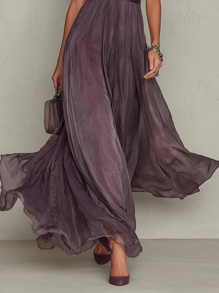 Greta | Vintage Elegant Maxiklänning i Chiffong Lila