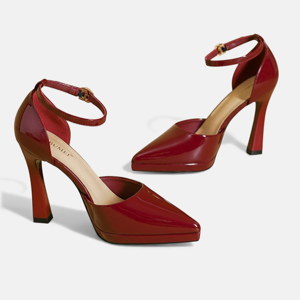 Majia | Moderna Läderpumps med Ankelspänne