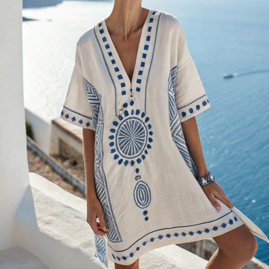 Mélina | Tunika Med Rosettdetaljer Inspirerad Av Santorini