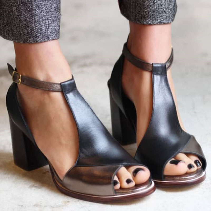 Ulrikaa | Blockklackar med Patchworkdetaljer och Peep Toe