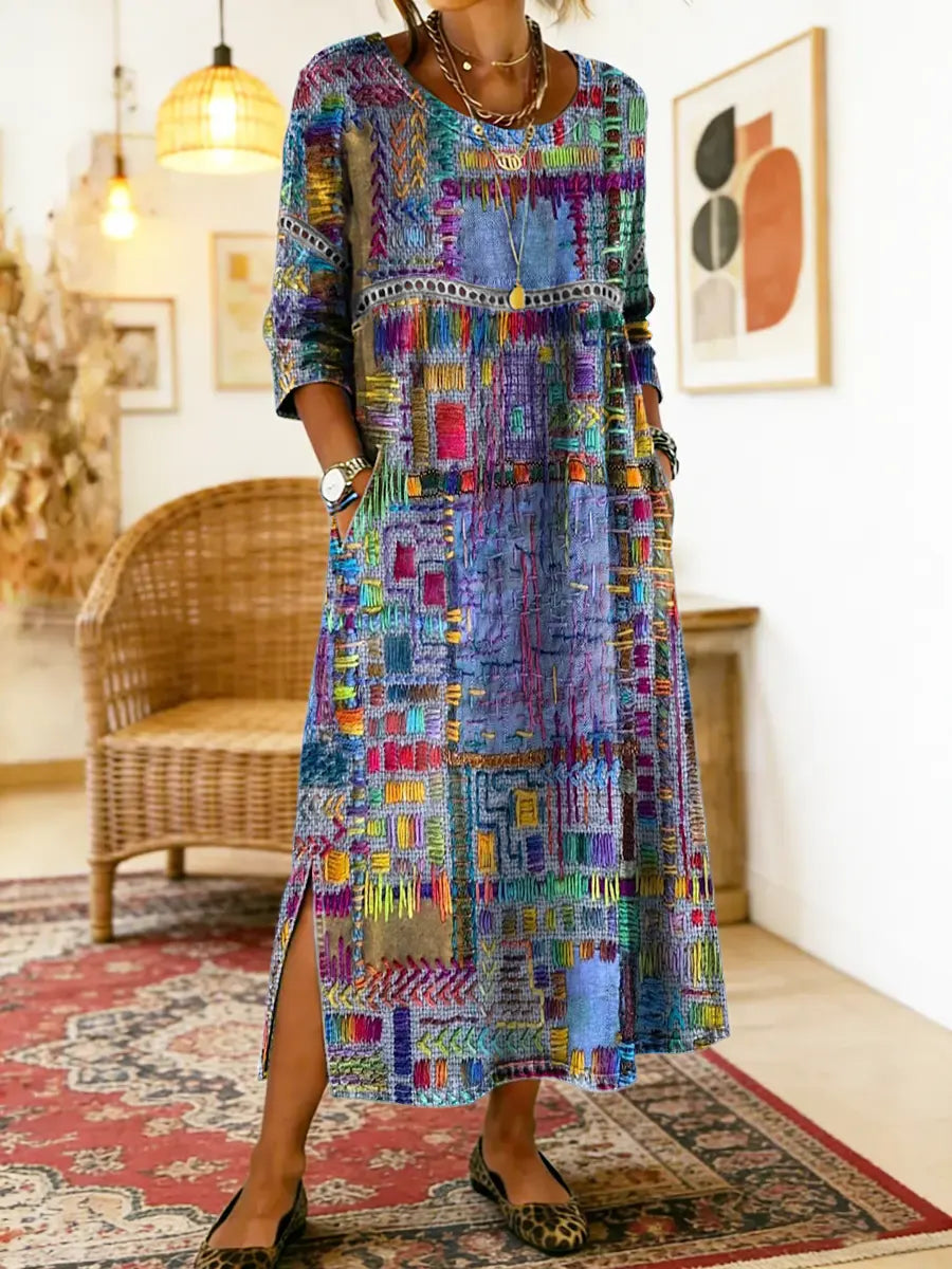 Isabelle | Denimklänning med Etniskt Patchwork