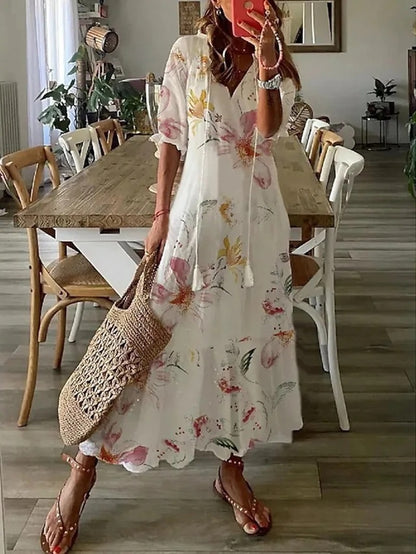 Michaela - Boho Klänning med Täckning för Mage