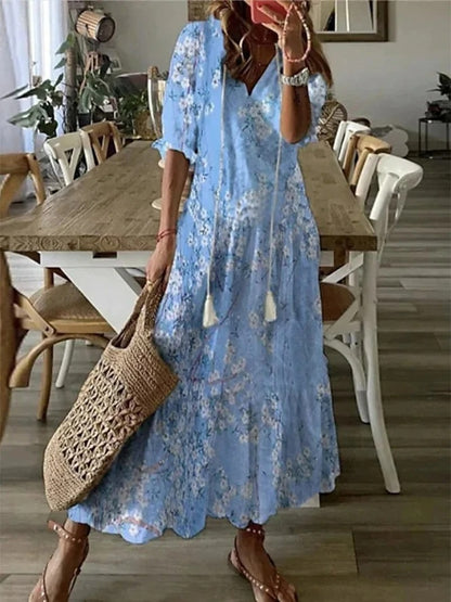 Michaela - Boho Klänning med Täckning för Mage