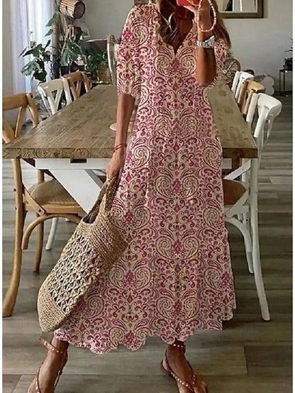 Michaela - Boho Klänning med Täckning för Mage